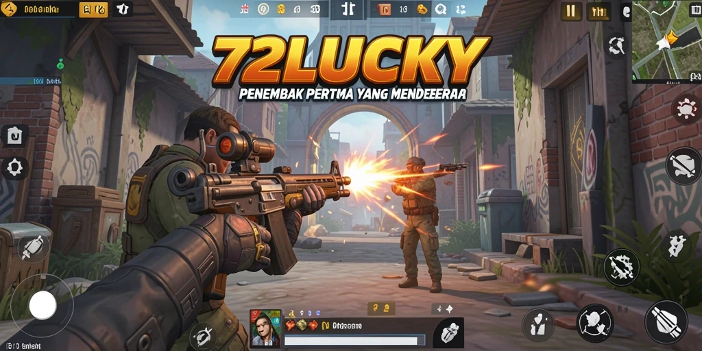 Tangkapan layar menampilkan aksi seru gameplay FPS 72LUCKY.