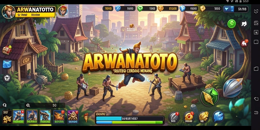 Tampilan dinamis gameplay ARWANATOTO saat pertempuran strategis.