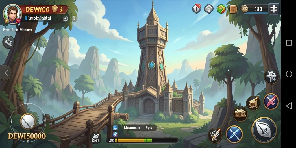 Menampilkan gameplay menara pertahanan yang mendebarkan di DEWI5000.