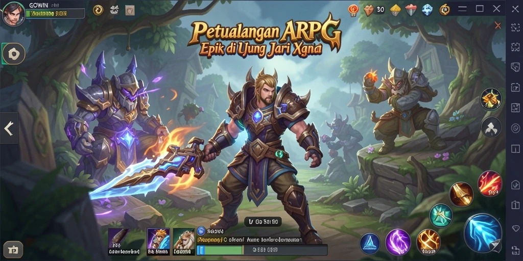Screenshot utama GOWIN menampilkan aksi pertarungan seru di dunia ARPG.