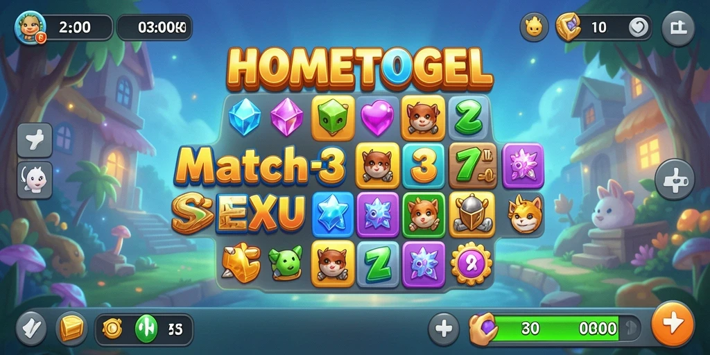 Gameplay seru HOMETOGEL dengan tantangan match-3 yang menarik.