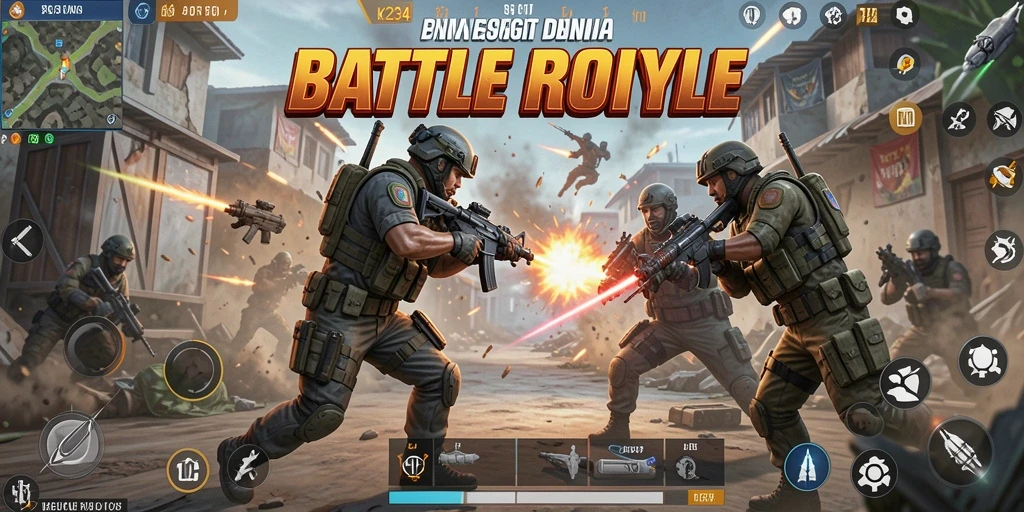 Screenshot dari gameplay K234 yang menampilkan aksi Battle Royale yang intens.