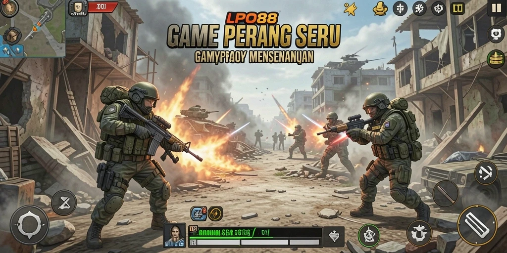 Screenshot menampilkan aksi gameplay menembak yang seru di LPO88.